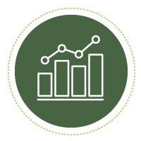 icon of a trending upwards graph within a dark green circle, representing lean six sigma