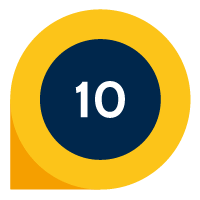 image of the number ten in a navy circle, surrounded by a bigger, yellow circle