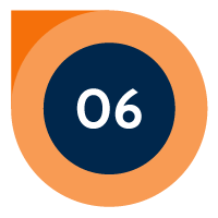 image of the number six in a navy circle, surrounded by a bigger, orange circle