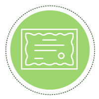 icon of a certificate within a bright green circle, representing achieving certification