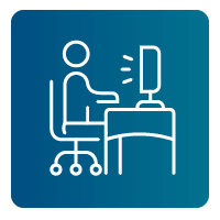 icon of a person working at a computer against a blue-green background