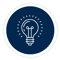 icon of a shining lightbulb within a dark navy circle, representing finding the right course