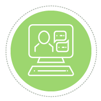 icon of a person delivering training on a laptop within a light green circle, representing training delivery online